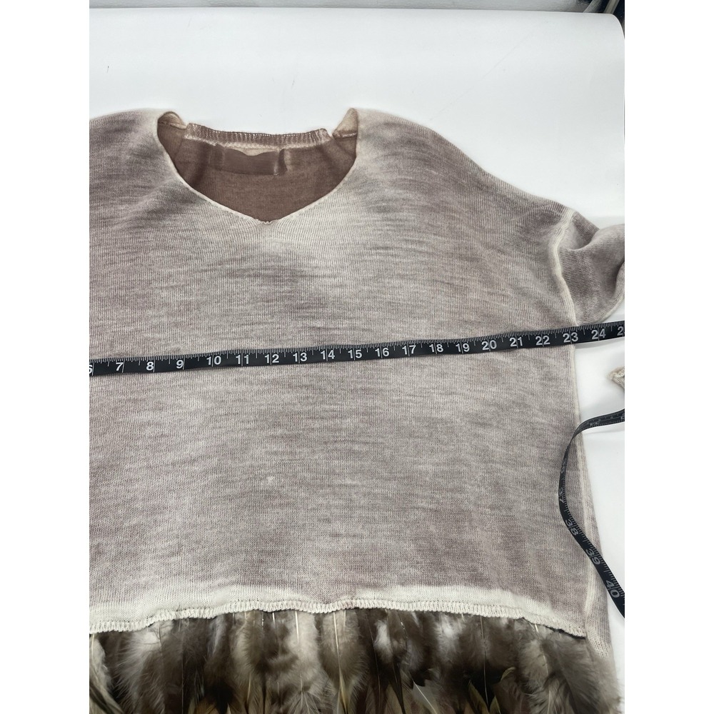 Wool Sweater Womens Sz M Pullover Textured Feather Fringe Trim Boho Lightweight - Picture 5 of 5